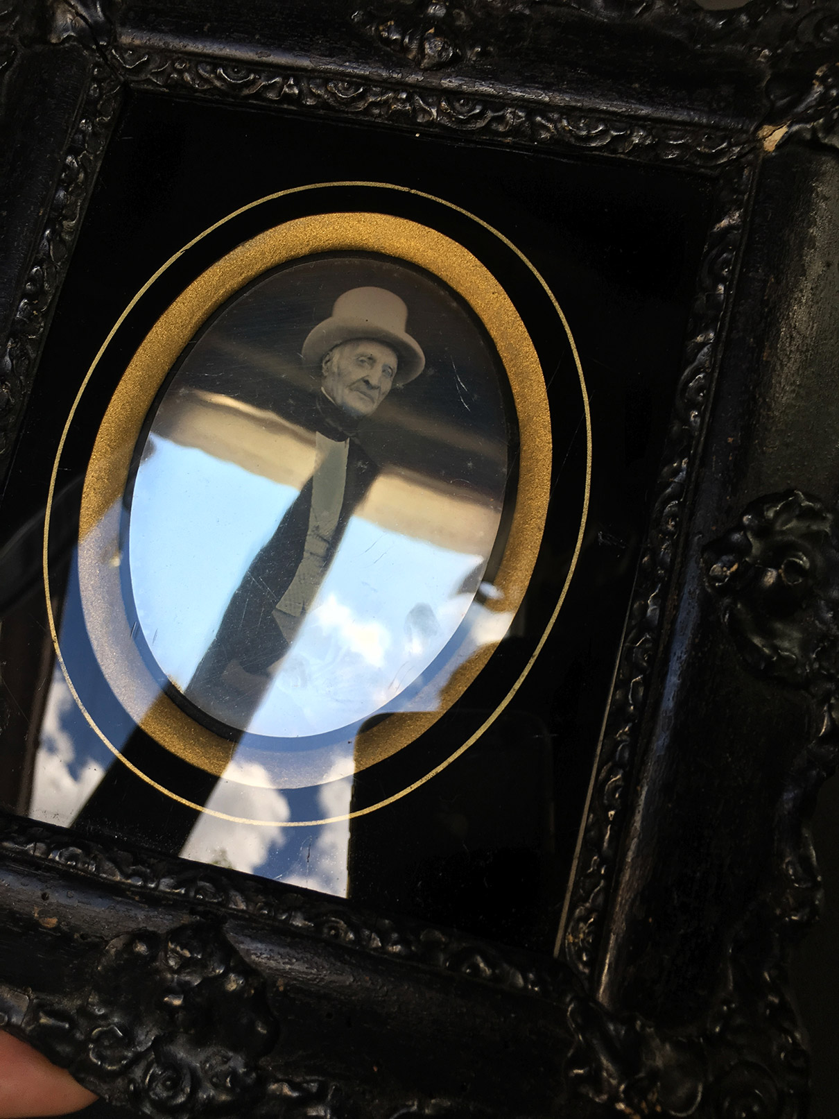 DAGUERREOTYPE 1/6 de Plaque - Homme Chapeau Haut de Forme Blanc - 9,5x7cm