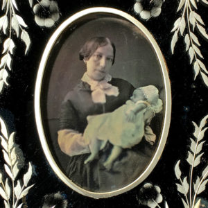 Daguerréotype 1/9 de plaque Monté en MIROIR Vénitien - Femme et Bébé - 5x7cm
