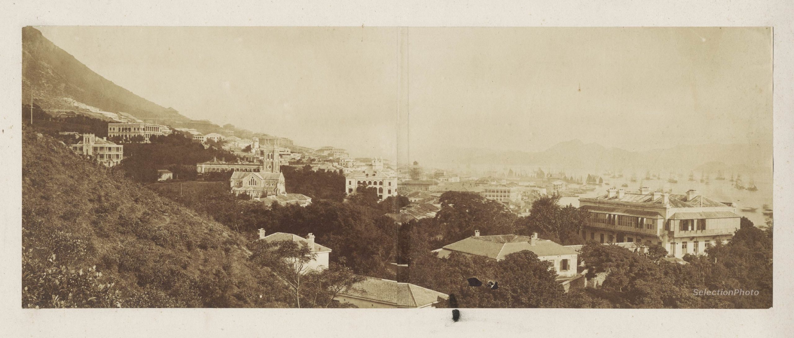 HONG-KONG Panoramique XIXe - vers 1870 - Tirage Albuminé Original 59 x 22 cm