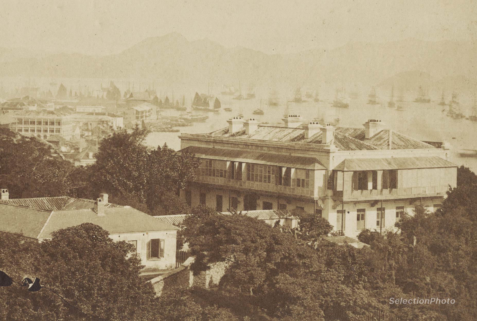 HONG-KONG Panoramique XIXe - vers 1870 - Tirage Albuminé Original 59 x 22 cm