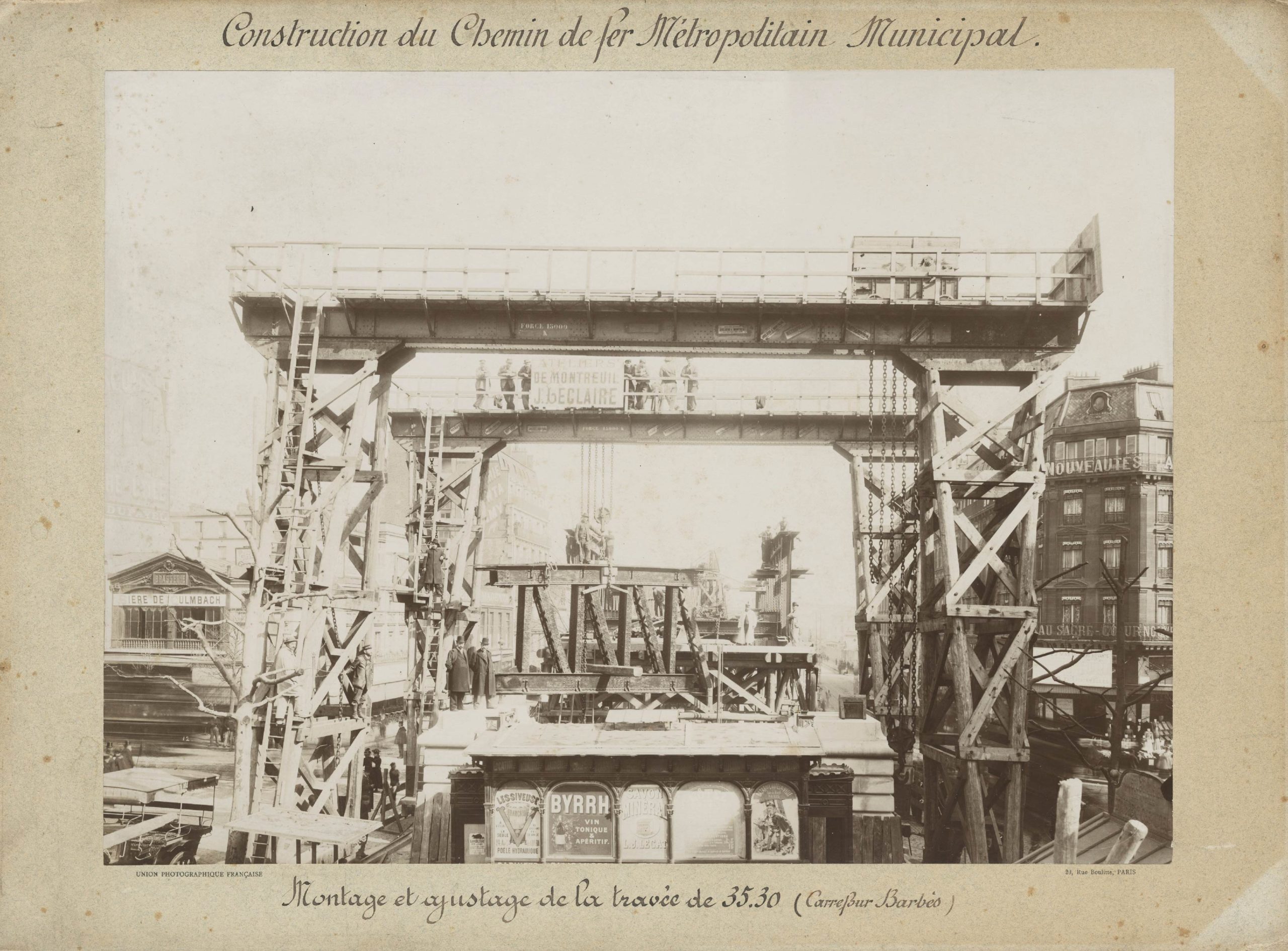 Construction MÉTRO Paris - Carrefour BARBÈS - Tirage Argentique 1900 - 38x28cm