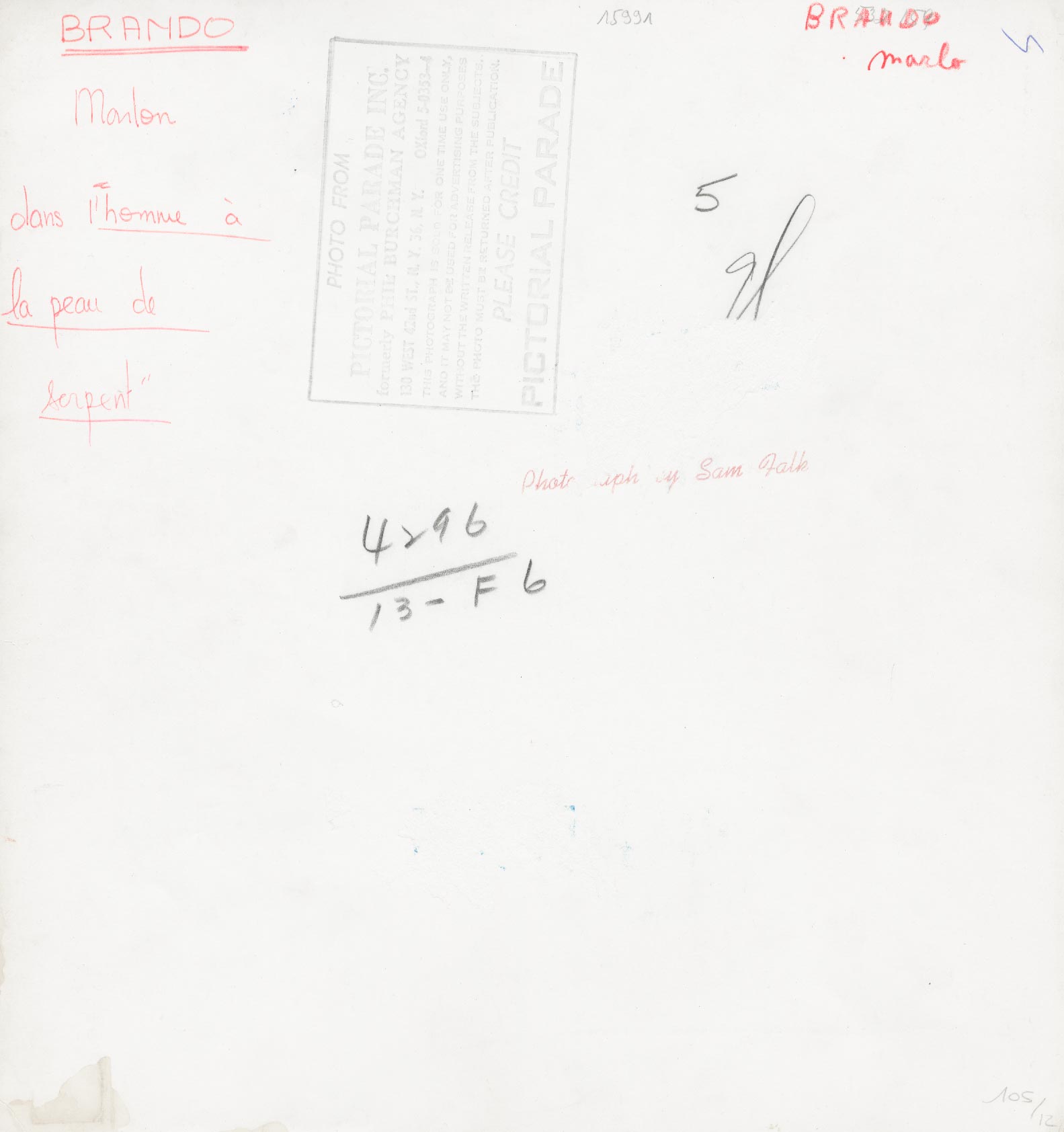 Marlon BRANDO - L'homme à la peau de serpent - Tirage 1959 - Sam FALK - 30x28cm