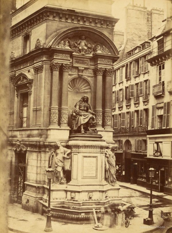 Antique Photograph Place Molière PARIS - Vintage Albumen Print 1870 - 9.8x7.5 in