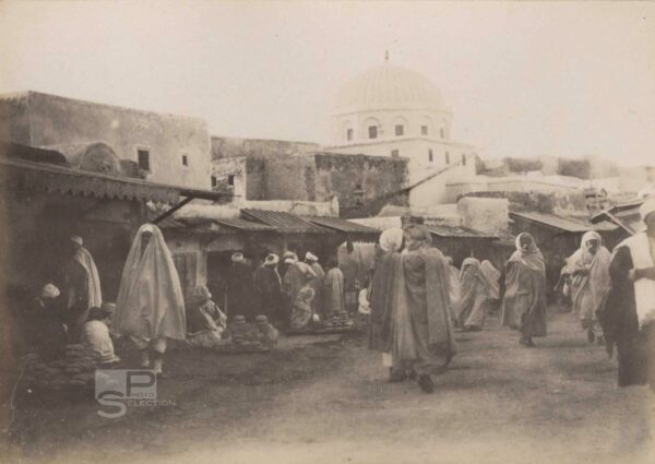 Tunisie Rue Saussier KAIROUAN - Le marché vers 1880 - Tirage Albuminé - 11x8cm