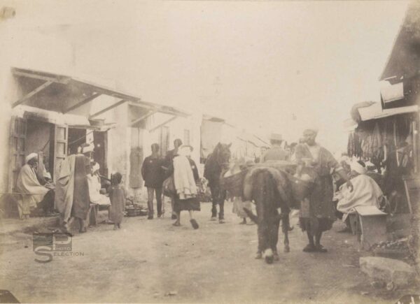 KAIROUAN The market in rue Saussier - Tunisia - circa 1880 - Albumen Print - 4.3x3.1in