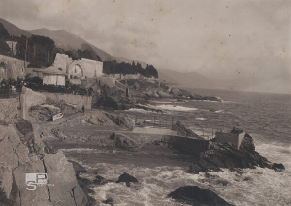 NERVI Genoa - Shore of the Levant Italy 1910 - Vintage Silver Print 6.7x4.7in