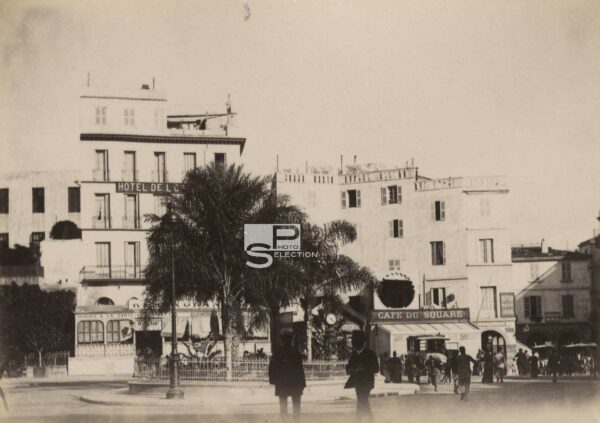 ALGIERS Cafe du Square - Place de la Republique 1880 - Vintage Albumen Print 4.3x3.1in